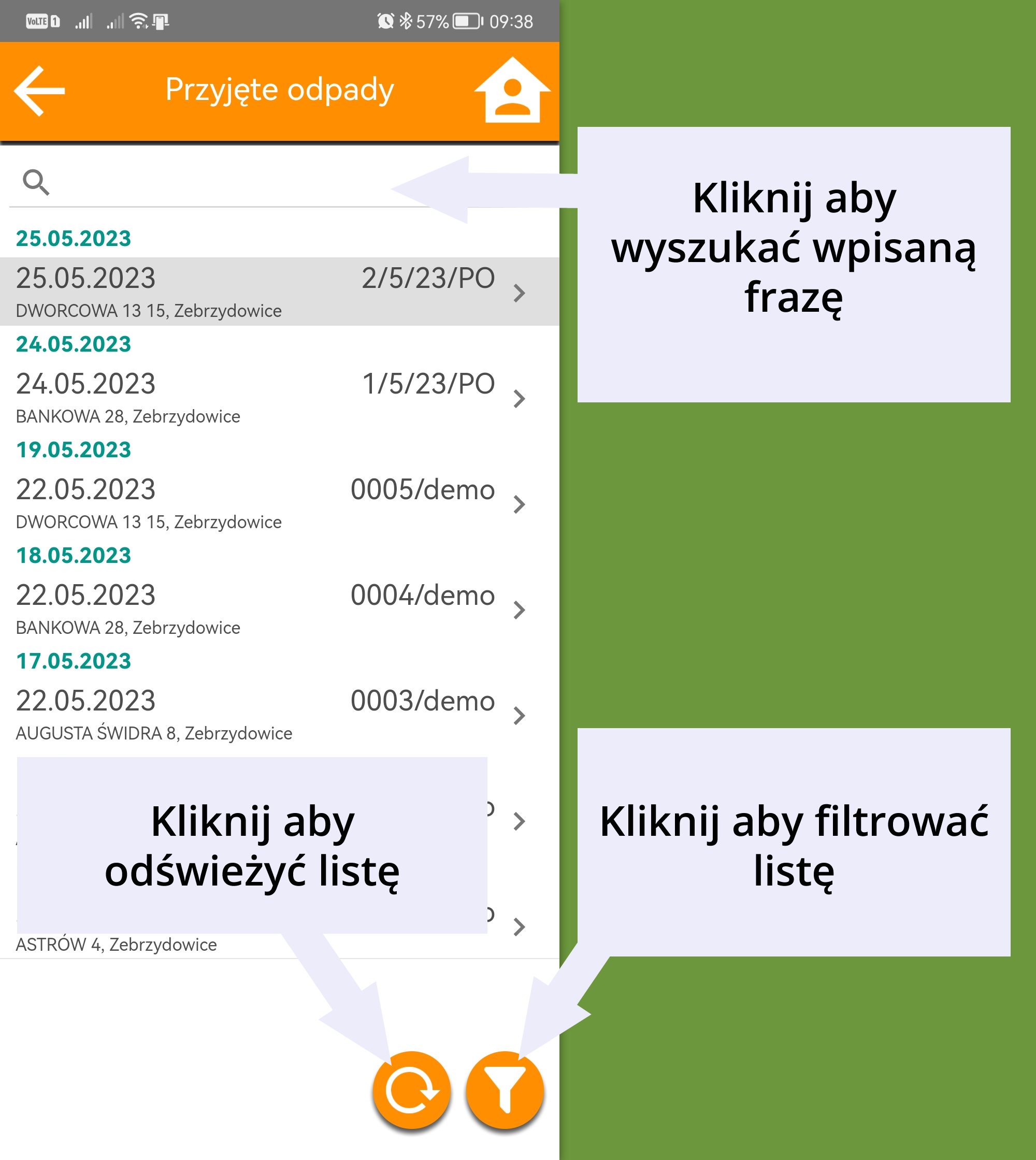 przyjęte odpady - lista - wyszukianie.fw